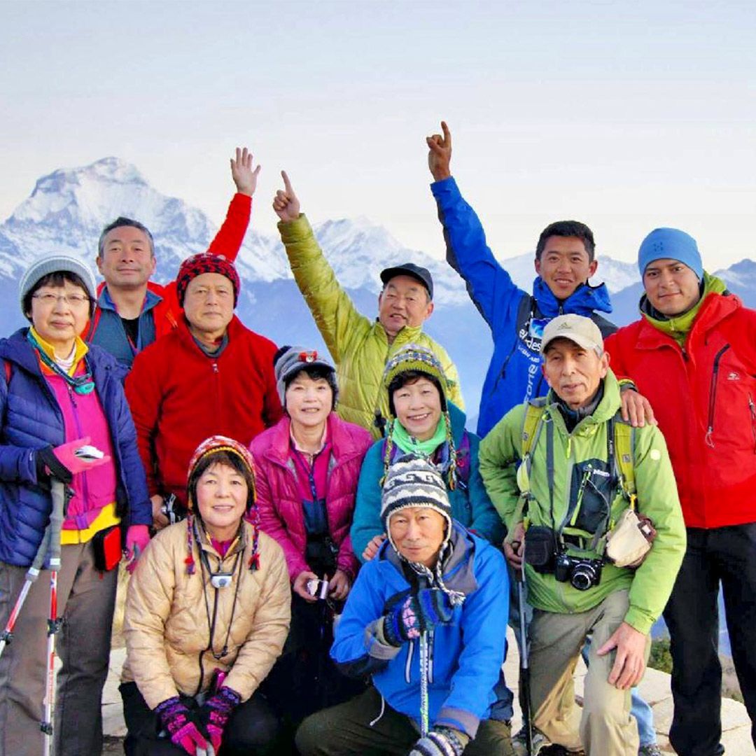 Elder travelers at trekking expedition